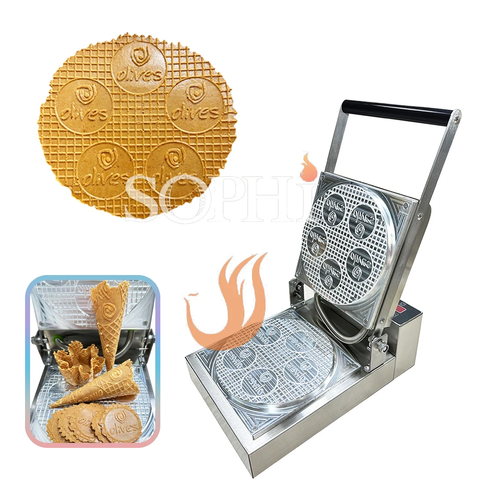 Commercial Custom Mold Ice-cream Waffle Cone Machine Customized Mold Carved by CNC Personalized logo Italian Gelato Waffle Maker