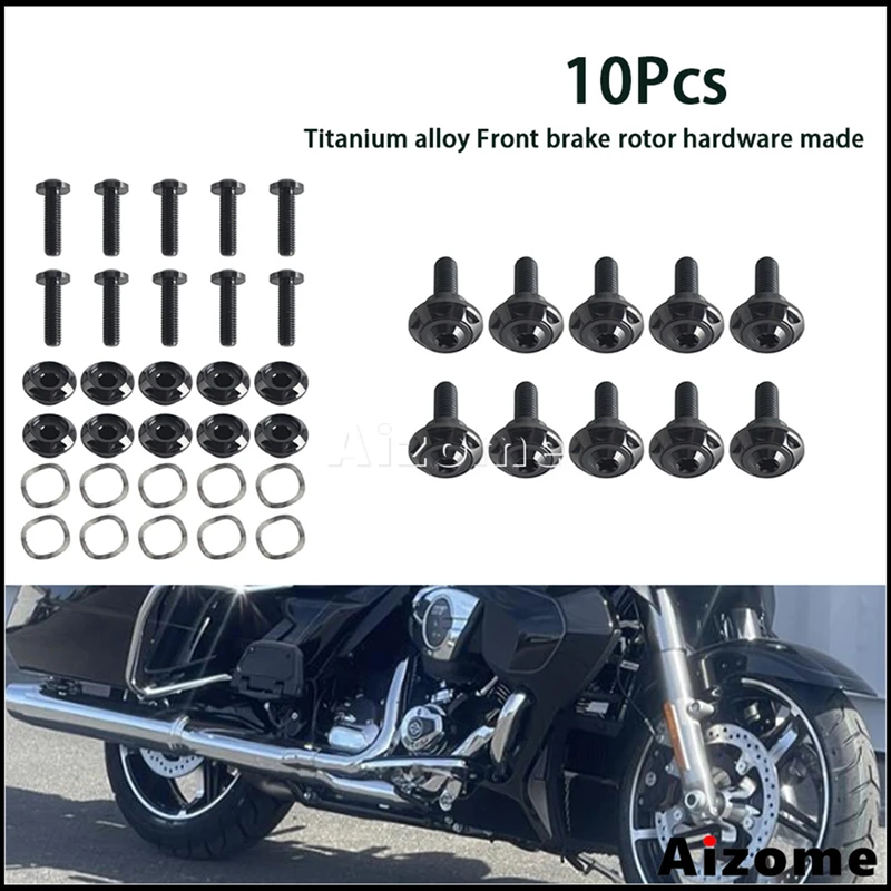 Motorcycle 10 Pack Titanium Front Floating Brake Rotor Bolt Kit For Harley Street Glide FLHX FLHXU FLTRX FLTRT 2024-2026 Touring