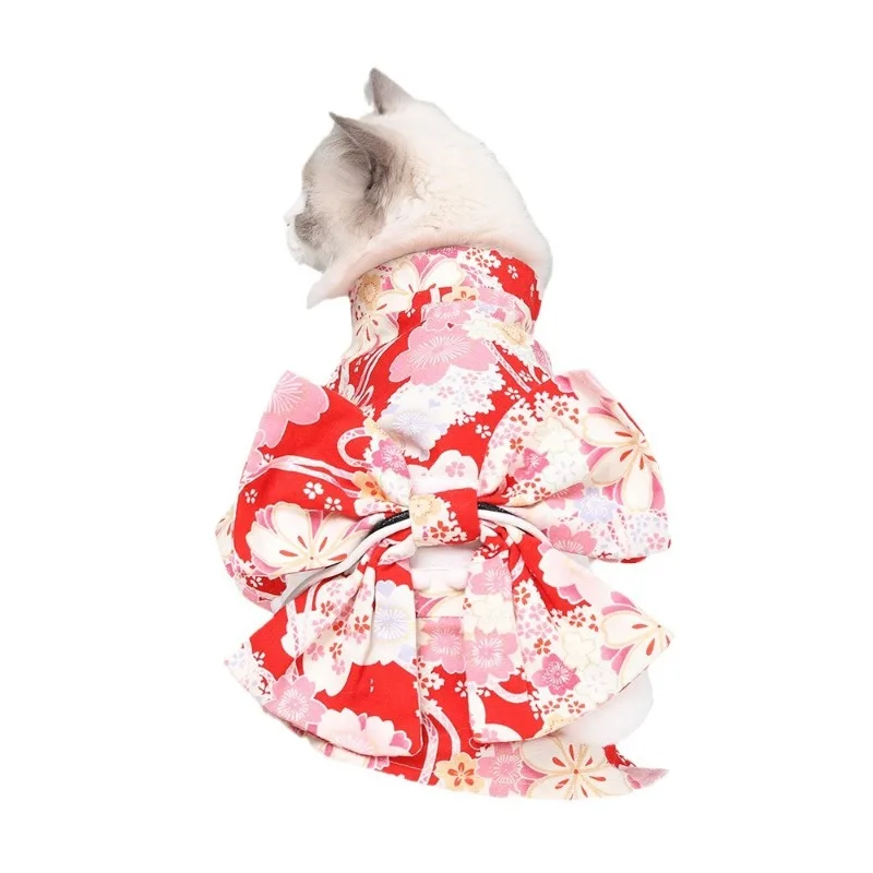 

Japanese Style Pet Kimono Cats Small Dogs Winter Warm Floral Dress Outfit Traditional Hanfu Clothes Kitten Puppy Costume Wear