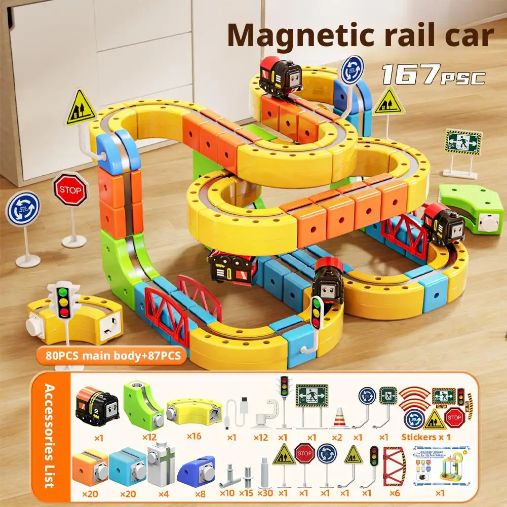 3D Magnetic Train Track Set Electric Anti-Gravity Rail Car Toys No Derail Kids Building Block Vehicle Gift For Children Boy Girl