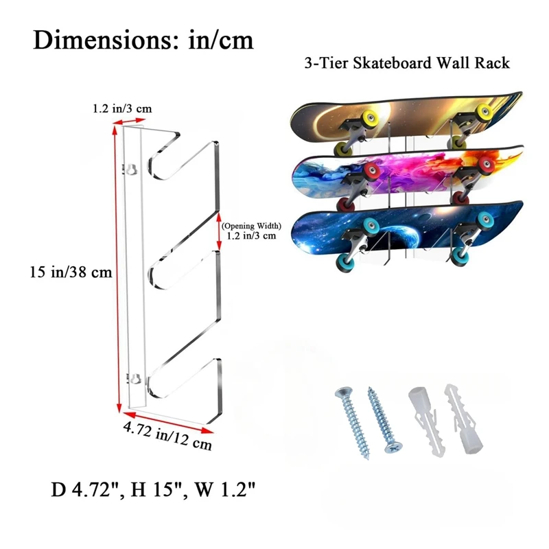 1 Pair Skateboard Display Rack Acrylic Wall Stand Fixed Mount Indoor Floating Skateboard Storage Bracket Wall Holder, Durable