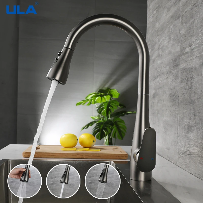 

ULA Kitchen Pull-Out Faucet Cold And Hot Mixer Water Pulling Faucet Sink Dishwasher Basin Mixing Valve 360 Degree Rotate Tap