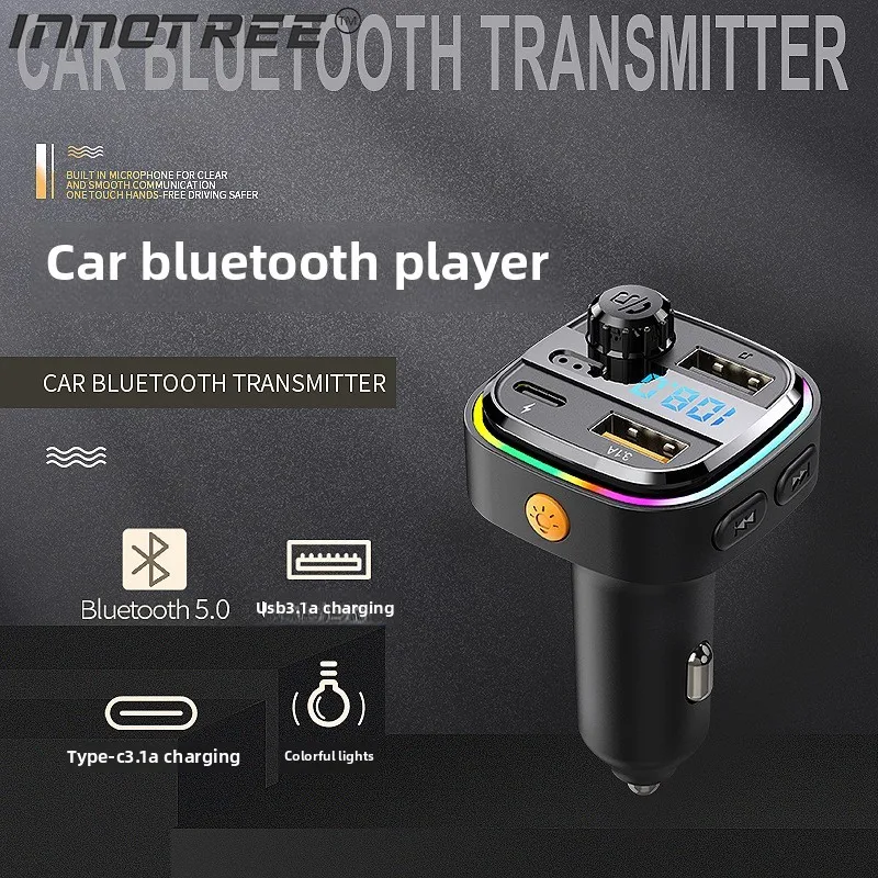 Автомобильный Bluetooth 5.3 FM-передатчик Dual USB Type-C 3.1A Быстрое зарядное устройство AUX Аудиоадаптер Автомобильный комплект с громкой связью MP3-модулятор Плеер