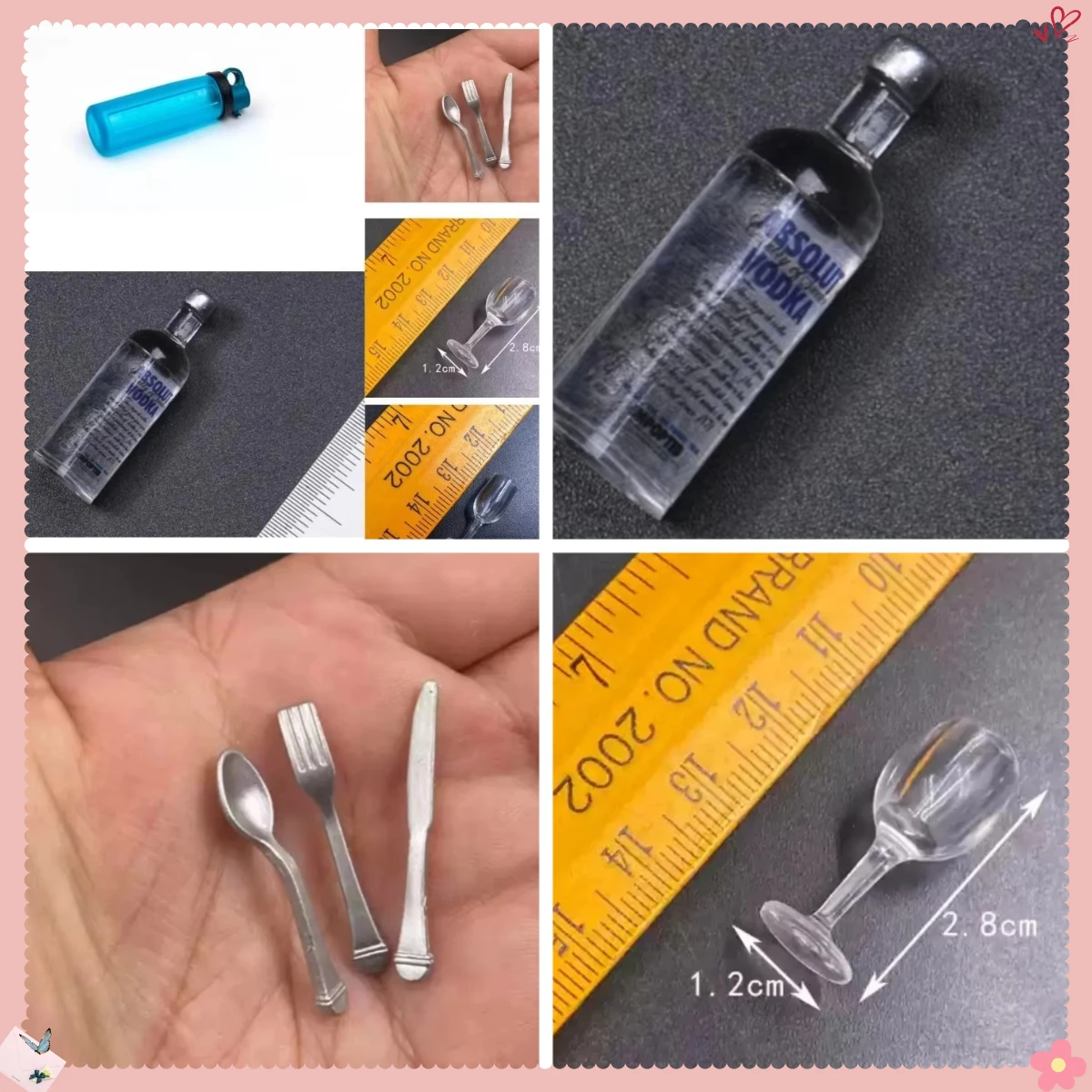 1/6 Scale ขวดไวน์ถ้วยมีดช้อนส้อมขวดน้ําการตั้งค่าตารางรุ่น WWII ฉากอุปกรณ์เสริมสําหรับ 12 ''Action Figures DIY