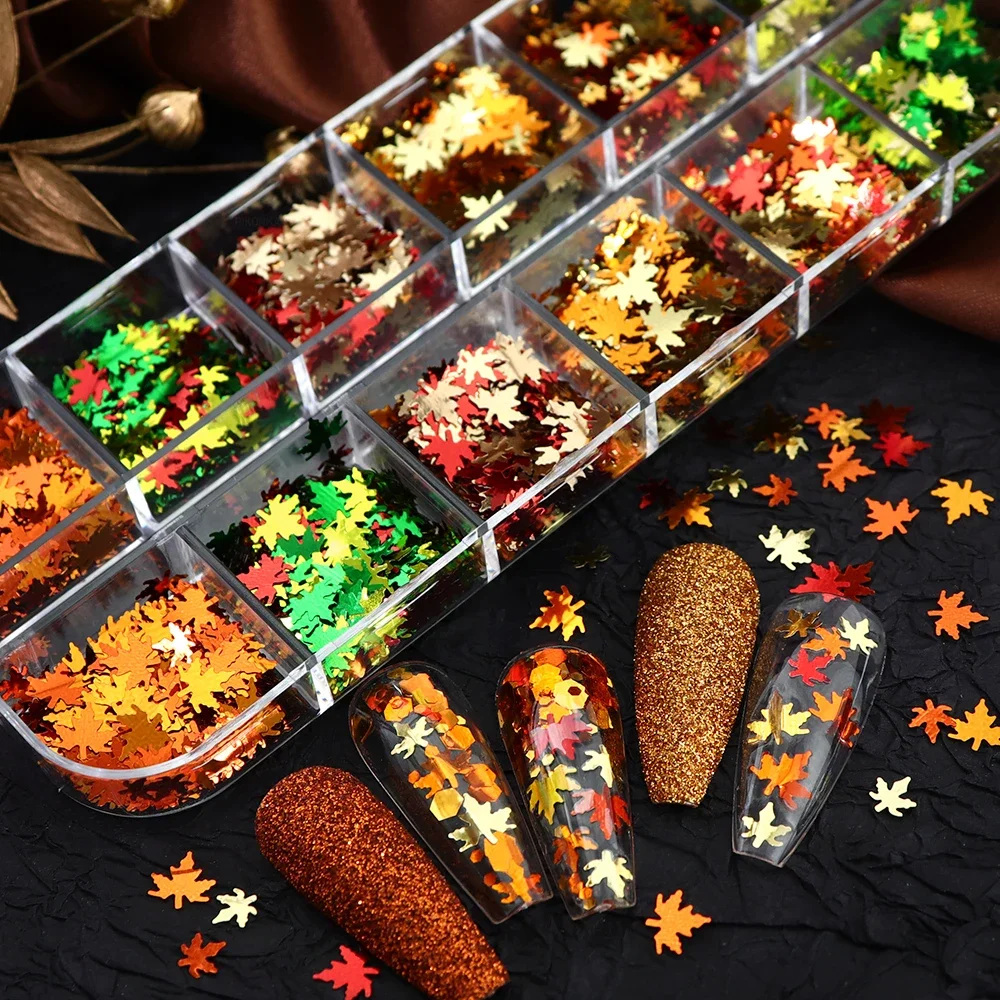 Autumn Maple Leafs Nail Art Glitter Flakes Shiny Fall Leaf Sequins Manicure Decoration Nails Supplies Charms DIY Accessories