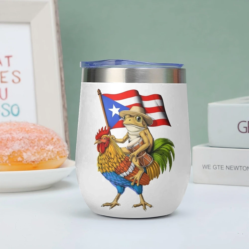 Puerto Rican Coqui Frog Vacuum Flasks 12oz Insulated Wine Tumbler Vacuum Coffee Mug Egg Shape Thermos Cup