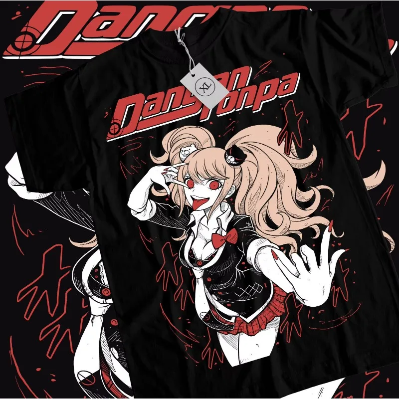 Tendencia de verano Cosplay Neutral blanco y negro Dangan camiseta Ronpa 2 Danganronpa Mikan Tsumiki chica Anime camisa negra