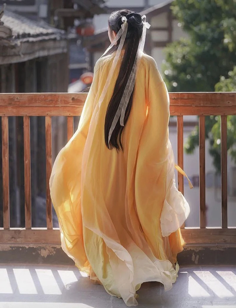 

Женское платье Hanfu, карнавальный костюм для косплея, китайское сценическое танцевальное платье, традиционное желтое платье Hanfu, раньше XL