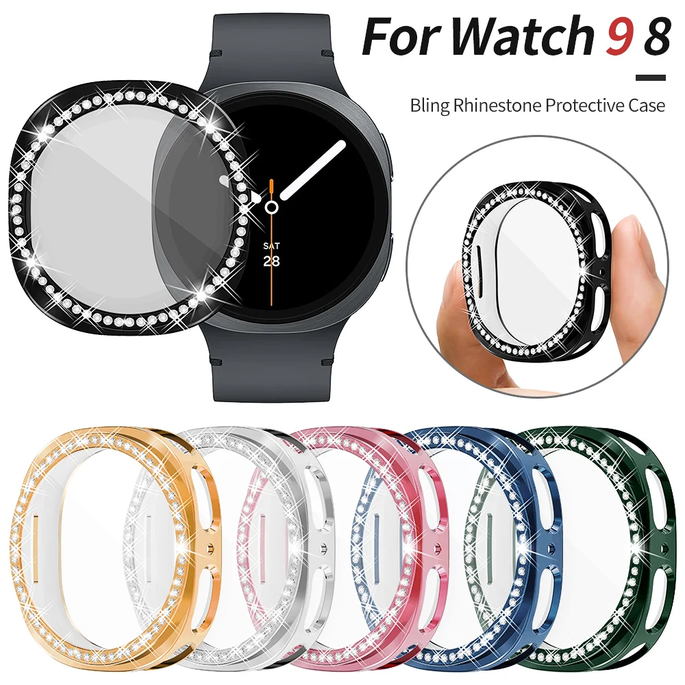 Rhinestone Screen Protector Case for Samsung Galaxy Watch 9 8 40mm 44mm Cover Bling Women Soft TPU Bumper