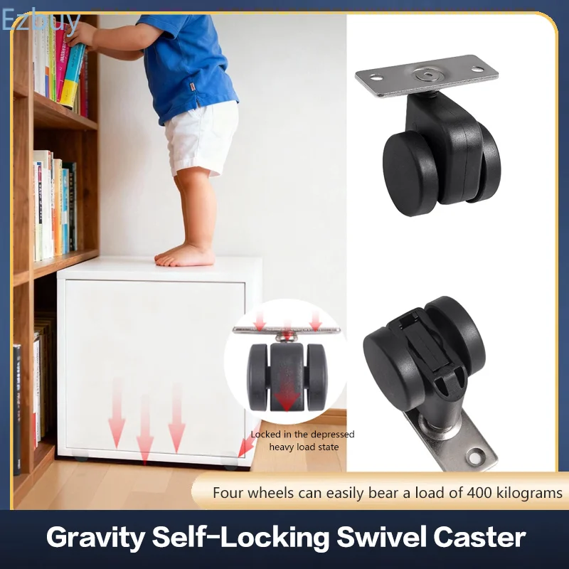 4 Pcs Gravity Self-Locking Swivel Casters 1.5 Inch Heavy Duty Hidden Wheels For Furniture Stool Child Learning Chair And Drawers