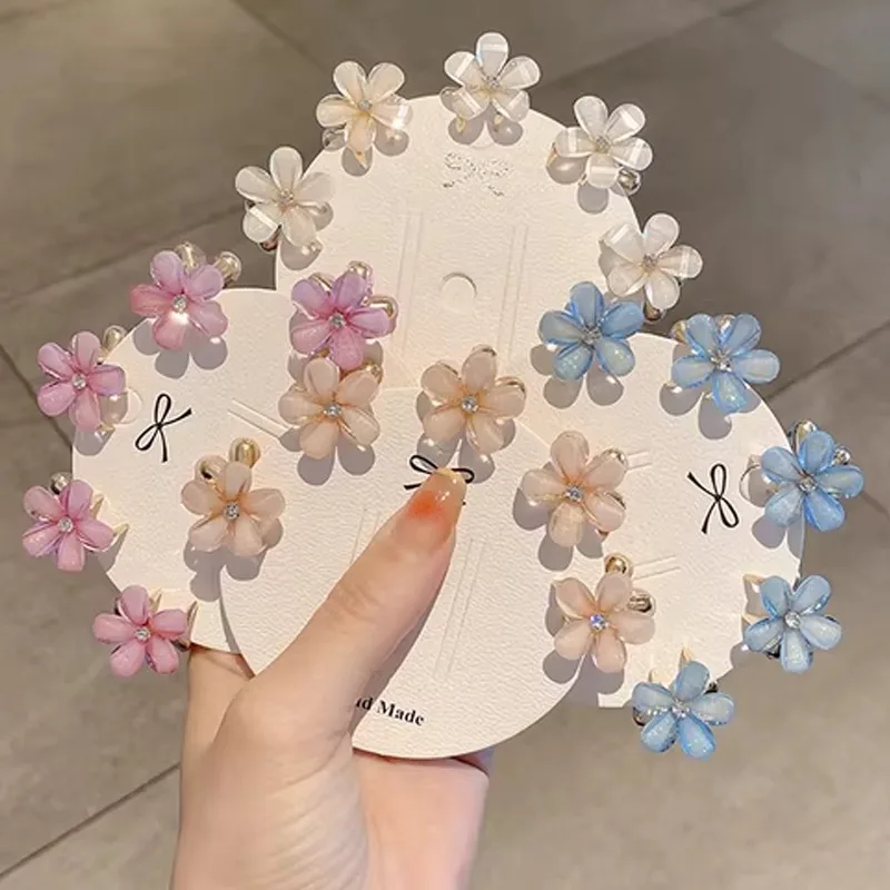 Koreanische süße Mini-Blumen-Seiten-Haarspangen für Mädchen, Haarklammern, süßer Opal, Zirkon, Pony, Haarnadeln, kleine Haar-Accessoires, Haarspangen