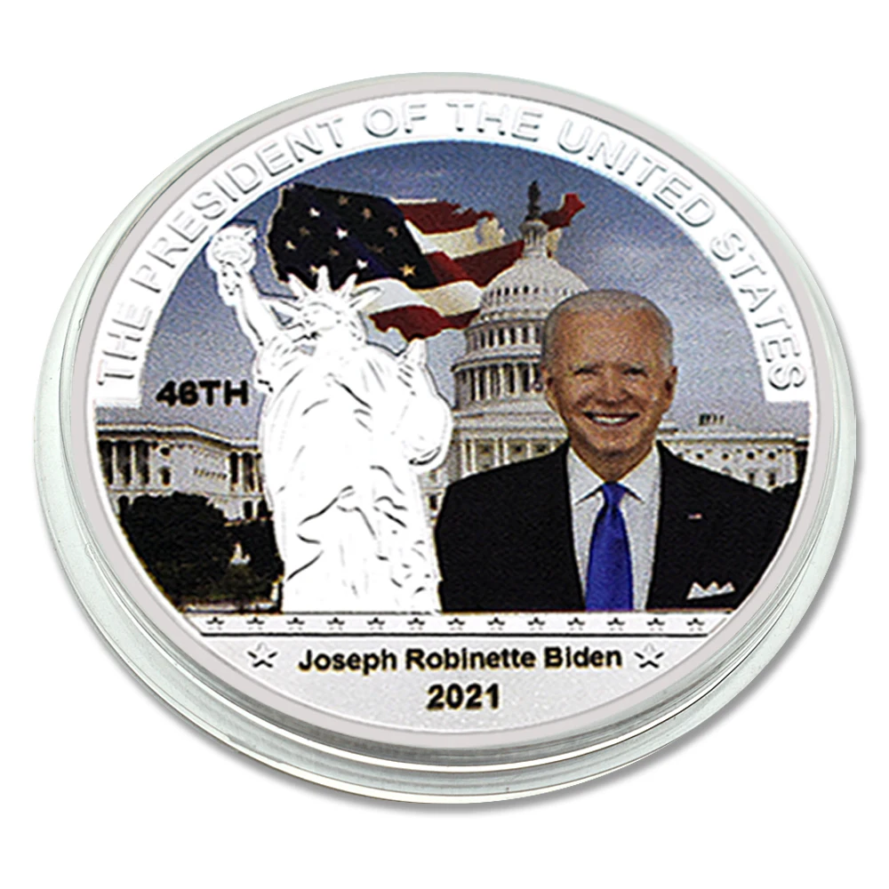 The President of The United States Biden Silver Plated Challenge Coin Make America Great Again Metal Medal with Plastic Case