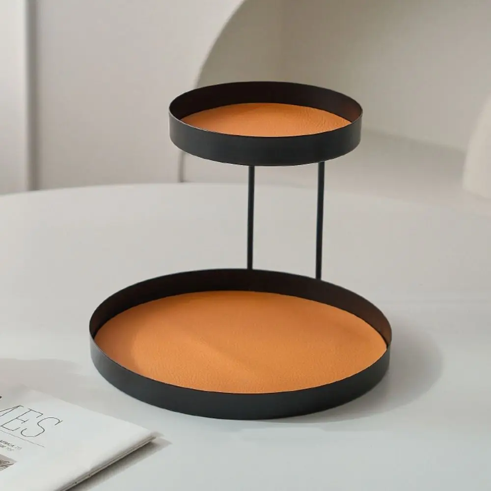 

Металлическая подставка для косметики, креативная простая двухъярусная полка для ванной с кожаной подушкой, подставка для украшений, поднос для конфет