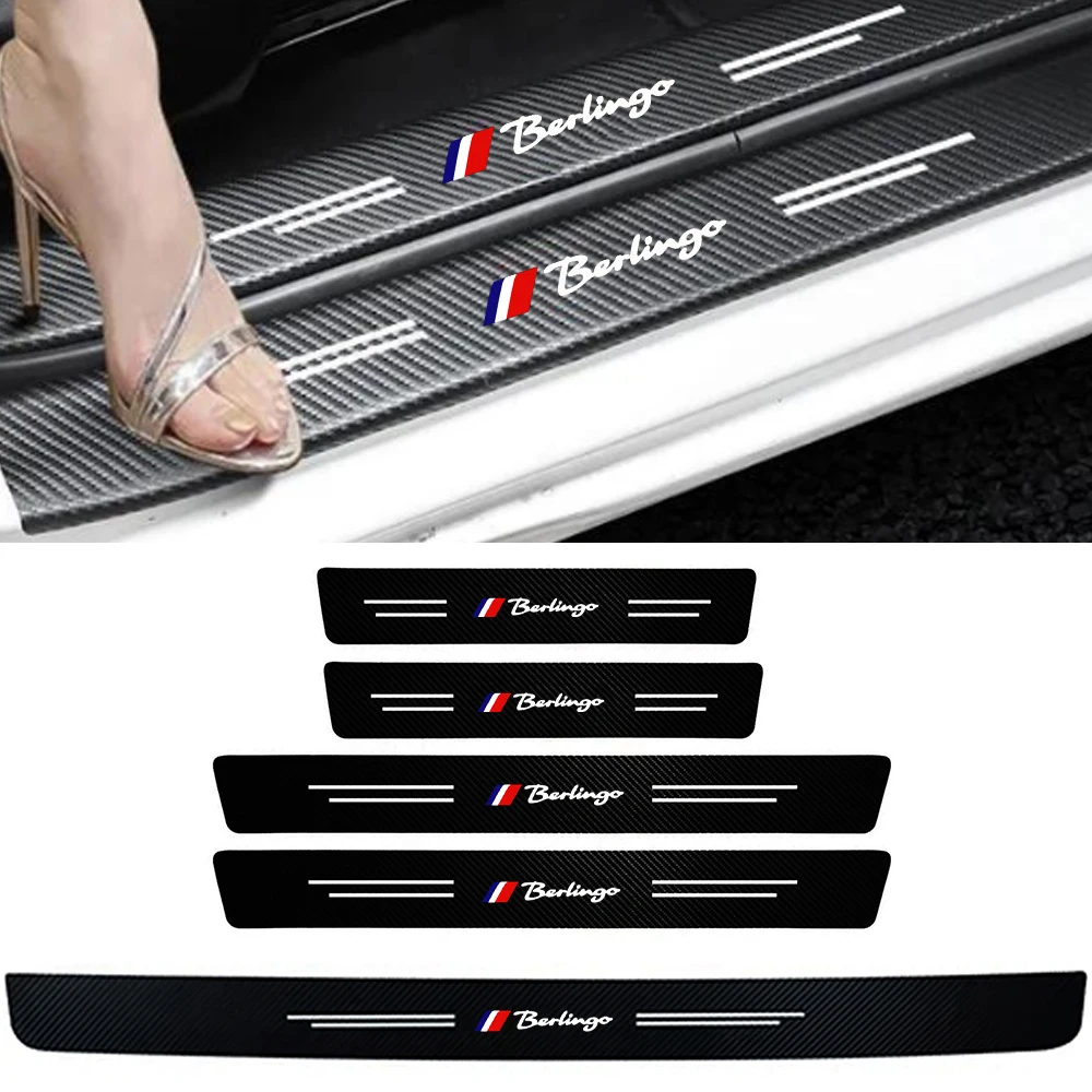 Carbon Fiber Car Door Sill Threshold Anti Protective Stickers For Citroen Berlingo Auto Rear Trunk Bumper Anti Scratch Strips