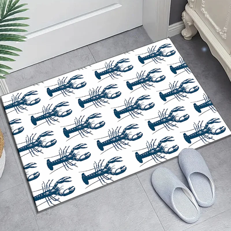 

1pc Nautical lobster and seaweed pattern rug, crystal velvet fabric, suitable for bedroom living room decoration