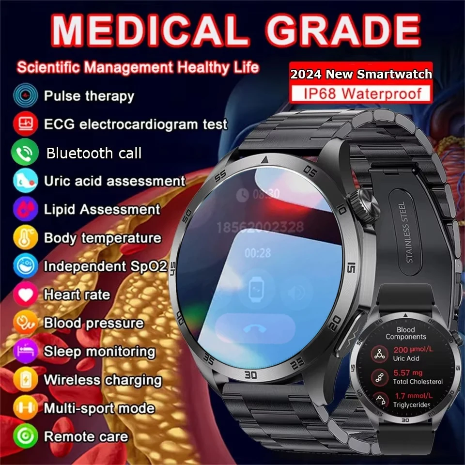 

2024 New ECG+PPG Temperature Pulse Physiotherapy Smartwatch Men 466*466 HD Health Management BT Call Sports Waterproof Watches