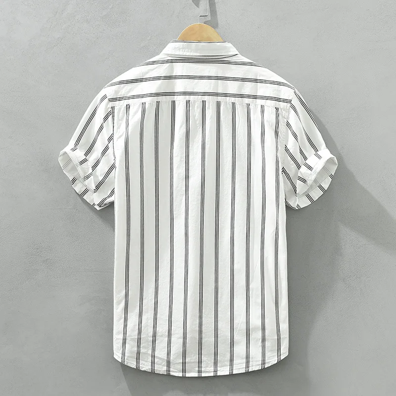 2713 Japan Style Classical Striped Short Sleeve Men's Shirt 100% Cotton Good Quality Fashion Brand Loose Casual Blouse Male