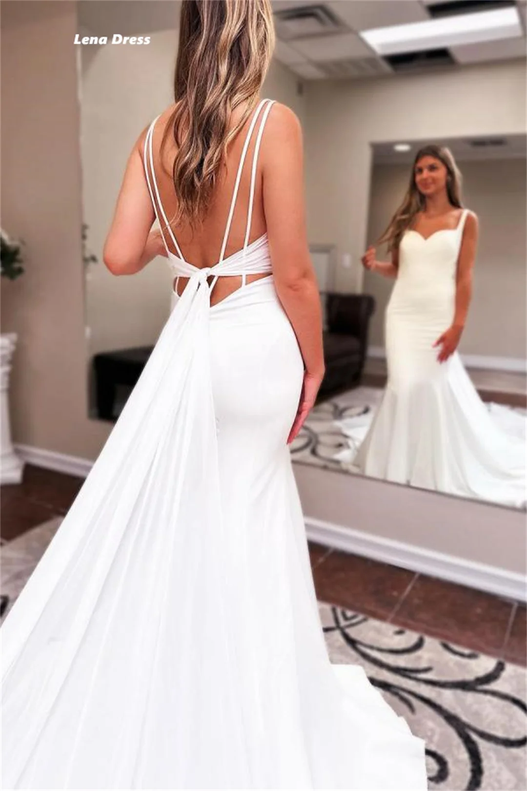 Lena Abiti da sera in raso Senza spalline Abito da festa elegante su misura Sirena bianca Donna Prom Matrimonio speciale da donna