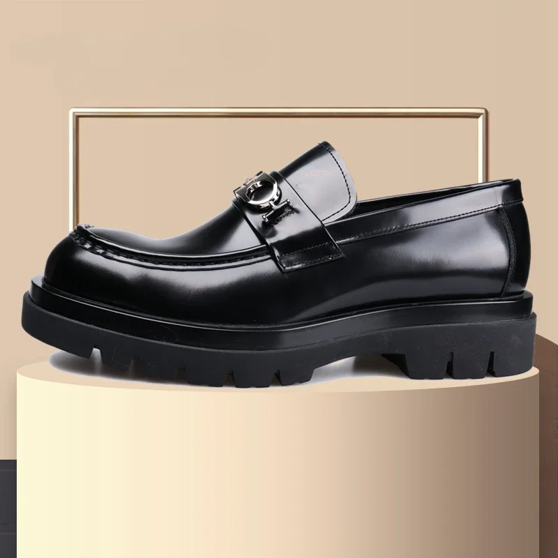 

2024 New Boutique Men's Dress Shoes Leather Platform Glossy Loafers