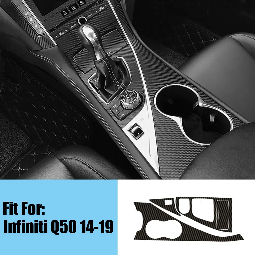 18X Carbon Fiber Car Interior Decor Stickers Car Interior Decal Car Door Center Console Trim Cover for Infiniti Q50 2014-2019