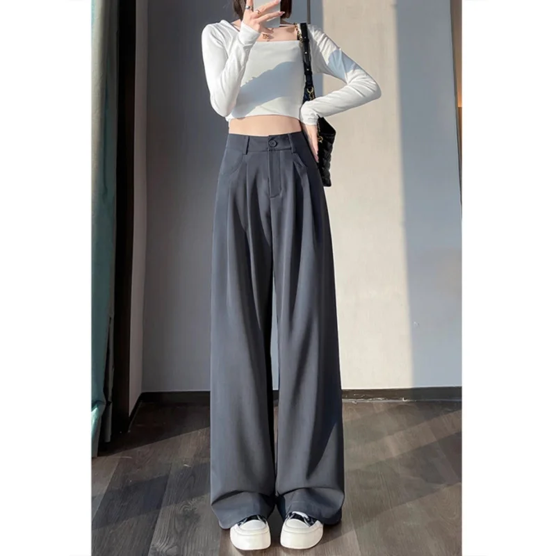 Narrow Suit Pants for Women Autumn and Winter2024New Thick High Waist Casual Pants Small Commuting Figure Flattering Wide-Leg Pa