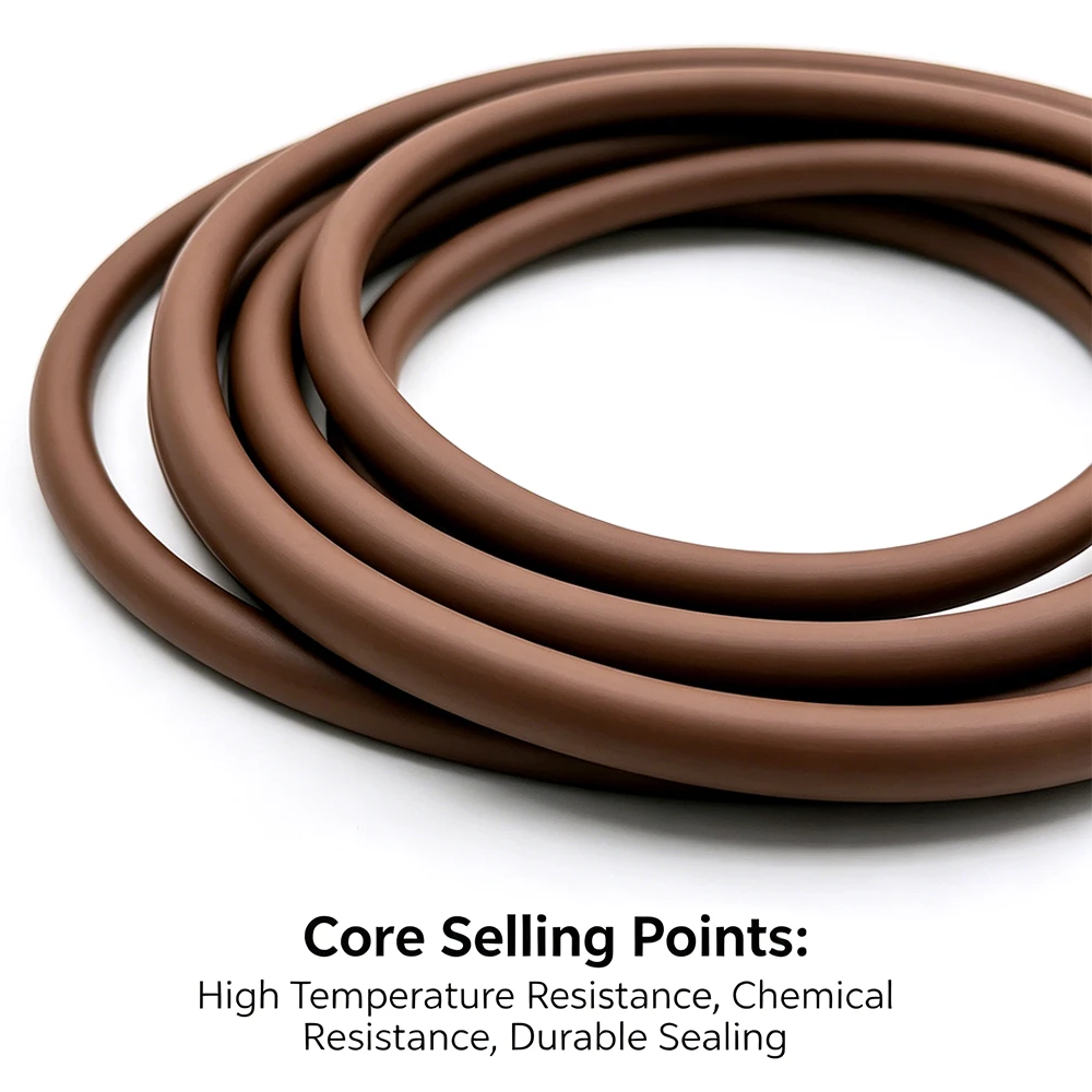 Brown Solid Non Foaming FKM Vitons Cord 1-5M High Temp Gas Oil Resistant Fluororubber Strip Car Door Machinery Seal