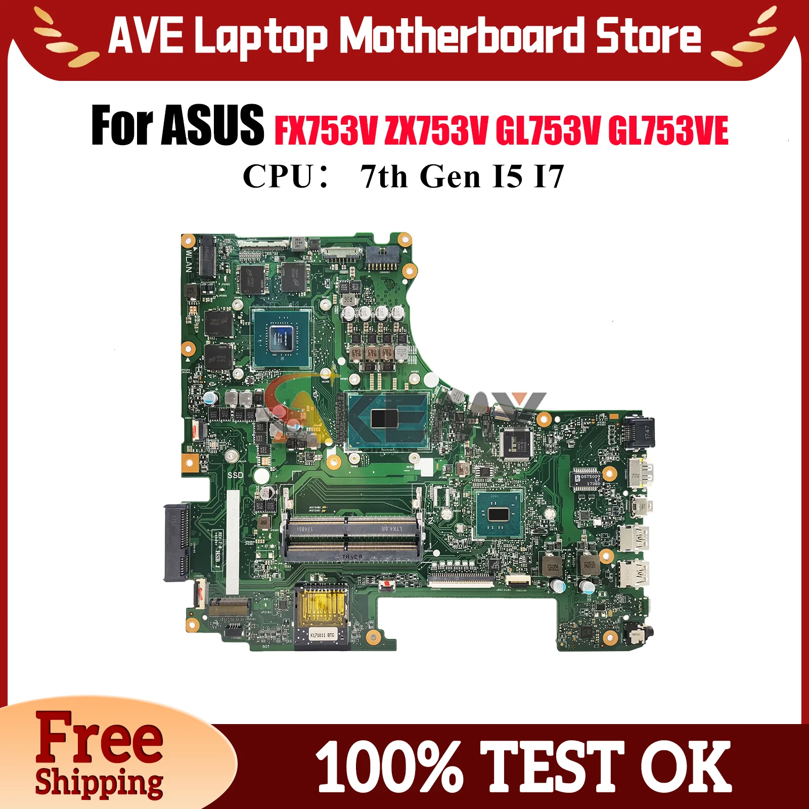 

GL753VD Материнская плата для ноутбука ASUS ROG Strix GL753VE FX753V ZX753V GL753V GL753VD Материнская плата с процессором I5 I7 100% тестирование OK stk