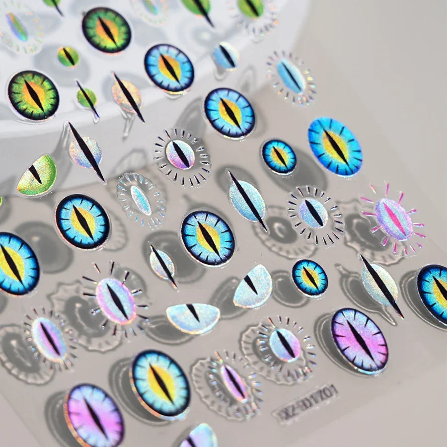 2Pc Gothic Devil Eye 3D Cat Eye Nail Art Decals Self-Adhesive Evil Eye Halloween Horror Nail Stickers for Spooky Nail Decoration