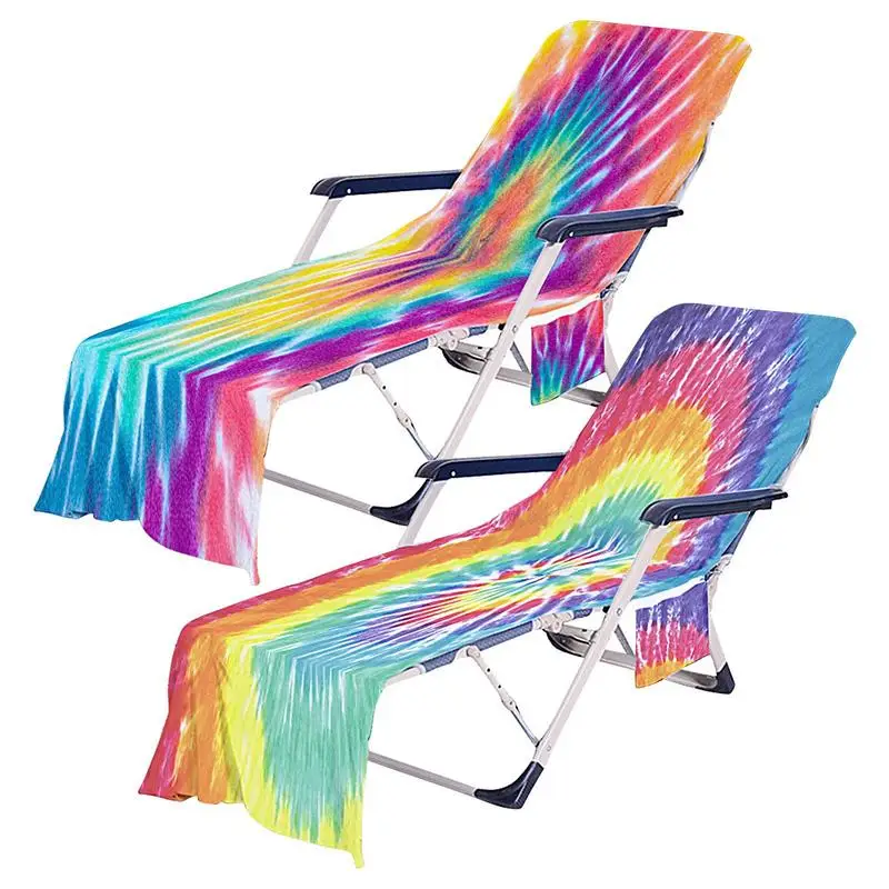 Lounge Chair Cover Tie-Dyed Beach Chair Cover Tie-Dyed Microfiber Chair Cover With Pockets Quick Dry Chaise Towels Cover For