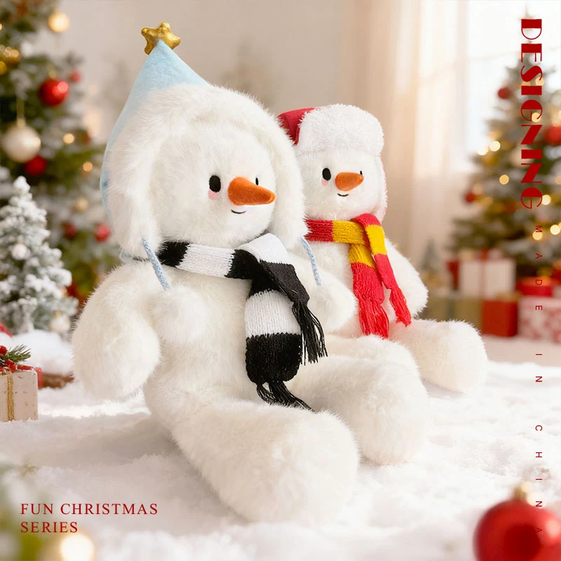 37 cm ﻿   Peluche pupazzo di neve di Natale che indossa una sciarpa Adorabile pupazzo di neve farcito morbido bambola di peluche Decorazioni festive Regalo per ragazza ragazzo