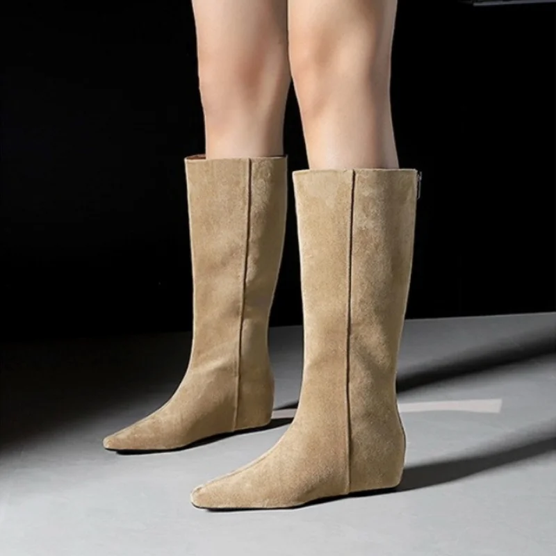 Mulheres preto altura interna aumentando botas longas moda ponto cabeça joelho botas altas 2025 estilo europeu americano joelho botas altas