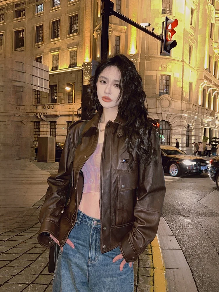 

Limited Edition Women's eepskin Genuine Leather Jaet Street Sle Long Sve Button Decorated Straight Cut Coat
