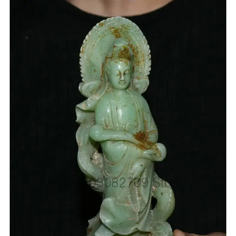 Imagem -02 - Chinês Natural Verde Jade Escultura Deusa Dragão Kwan-yin Guan Yin 88