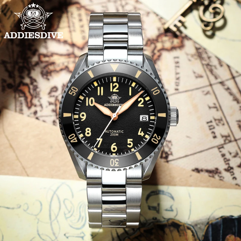 ADDIESDIVE Luxus-Herrenuhr MY-H9, Saphirglas, Keramiklünette, 200 m wasserdicht, Retro-Leucht-Tauch-Mechanische Armbanduhr