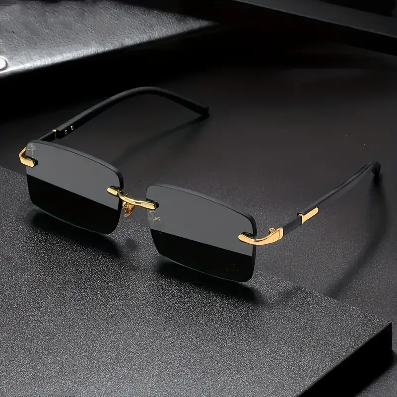 ISGTDRM Rimless Sunglasses Rectangle Fashion Popular Shades Small Square Sun Glasses For Female Male Summer Traveling Oculos