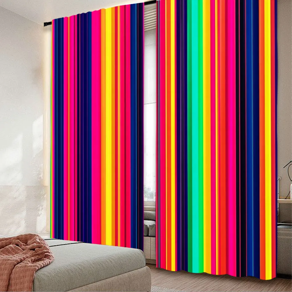 

2Pcs Fiesta Colorful Stripes Curtains Mexican Styel Popular Curtains Apply To Living Room Bedroom Hotel Store