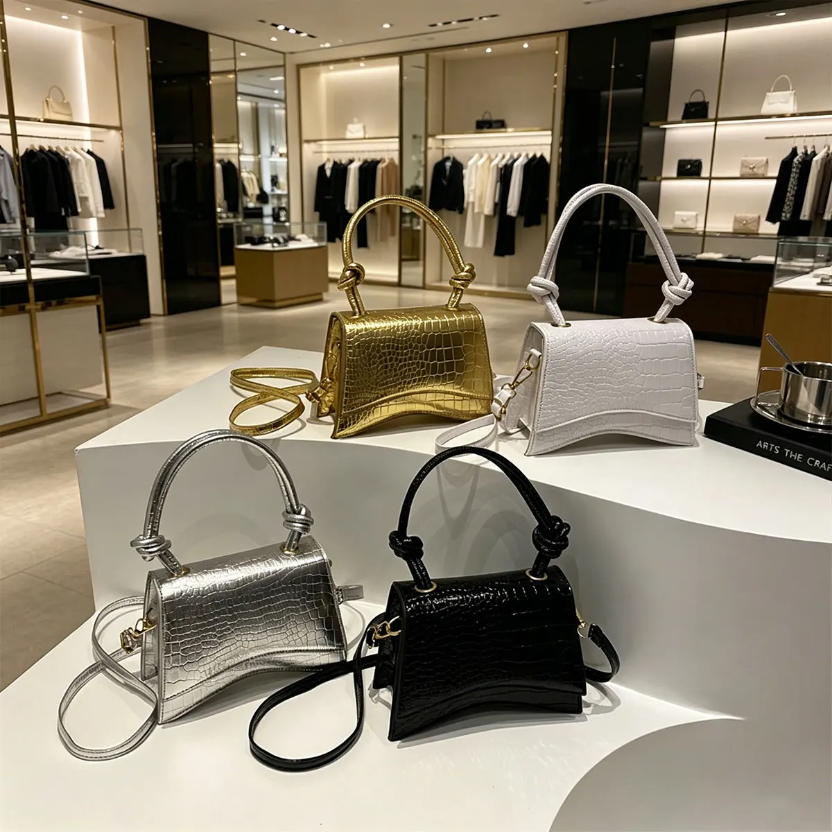 

Fashionable Minimalist Candy Colored Crocodile Patterned Shiny Small Square Bag Shoulder Bag Diagonal Cross Bag Commuting Party