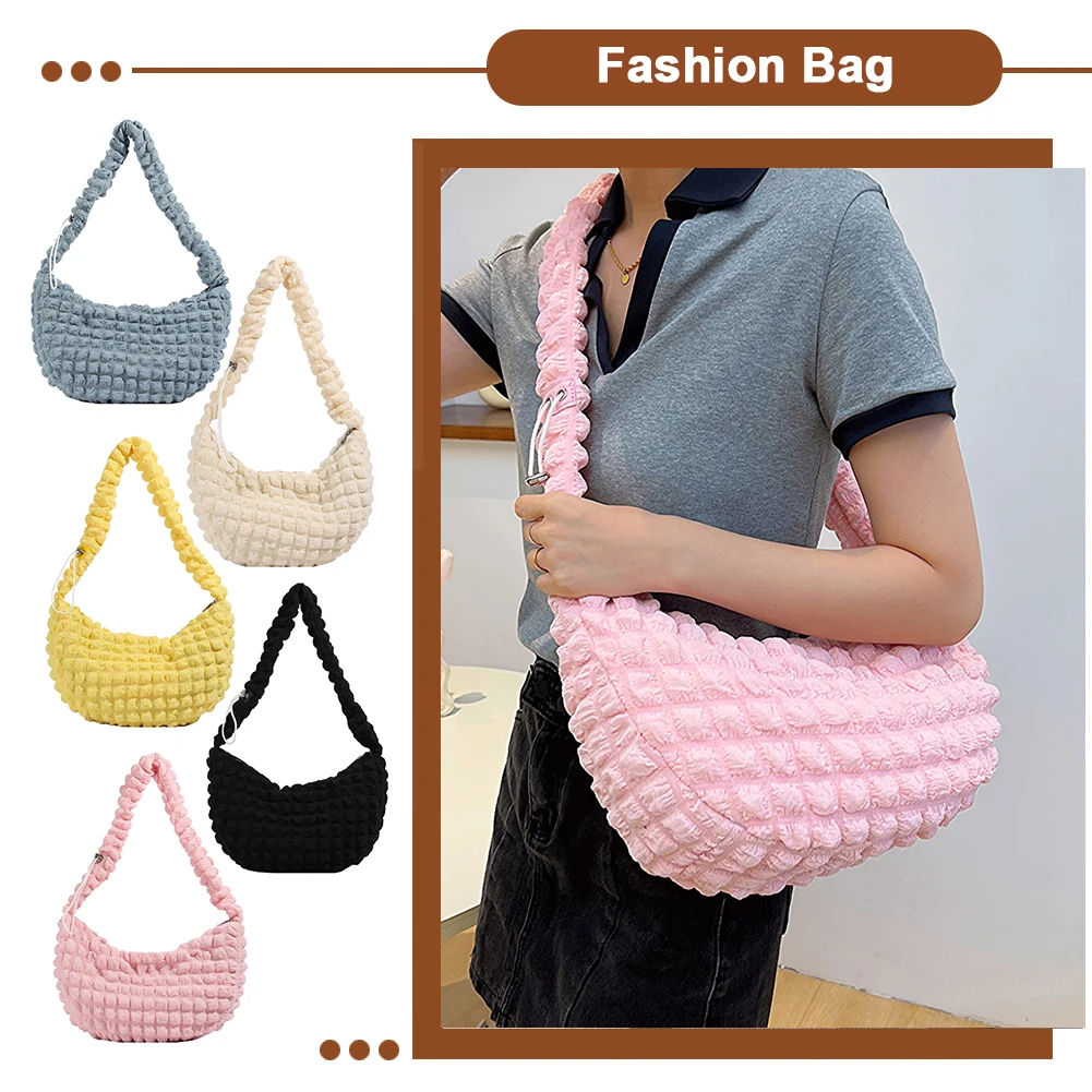 Bolso de hombro acolchado para mujer, bandolera con relleno de Color sólido, correas ajustables para los hombros, bolso versátil a la moda para chicas y mujeres