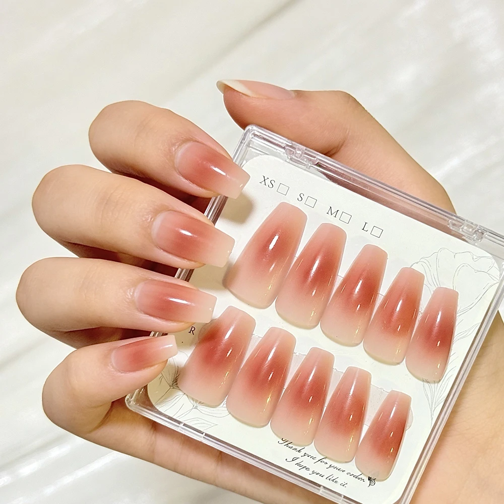 

120Pcs/box Gradual Blusher Fake Nails Tip DIY Ice Sparkle Press On False Nails Sweet Blusher Gradient Peach Pink Wearable Nail