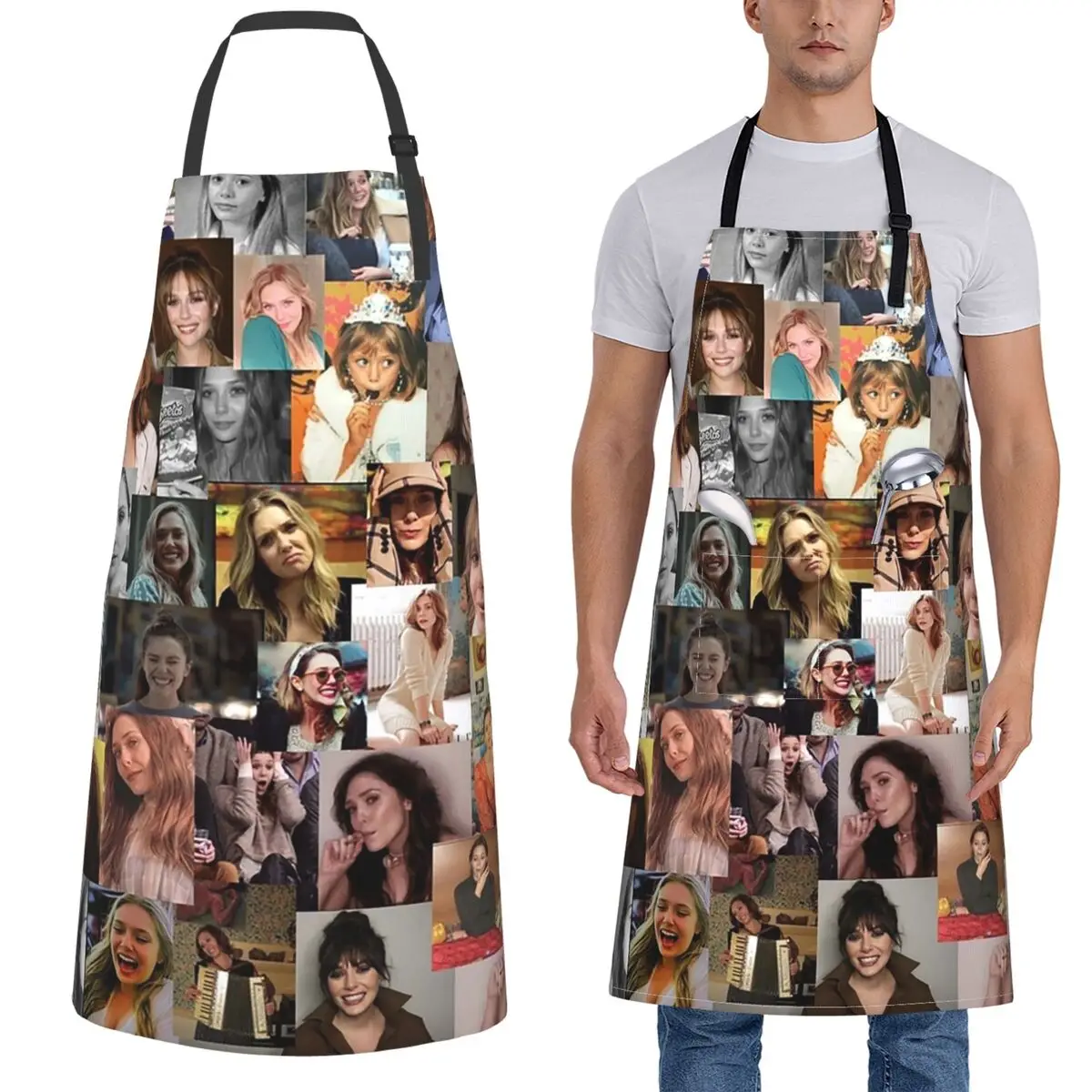 

Elizabeth Olsen Aprons Chef Cooking Baking Tablier Sleeveless Bib Kitchen Cleaning Pinafore for Women Men Gardening