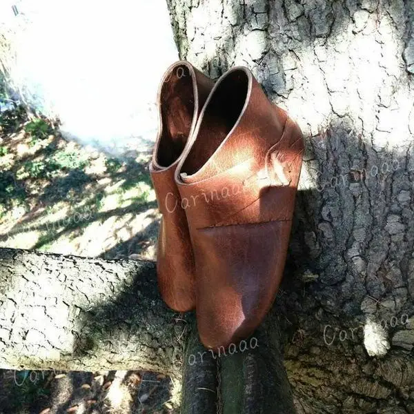 Renaissance Cosplay Chaussures en cuir PU pour femmes, Bottes de rinçage du moyen âge, Bottes victoriennes, Chaussures médiévales