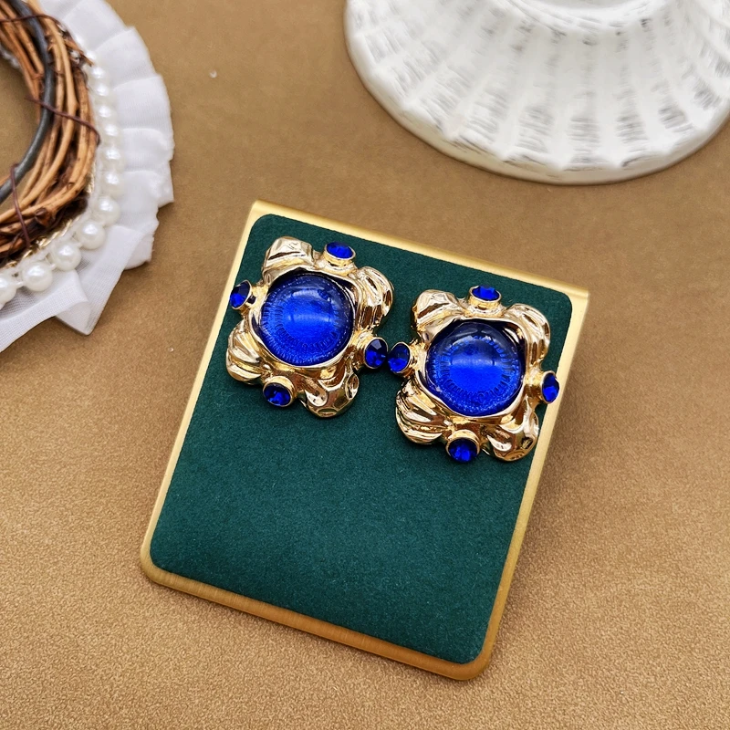 Blue Jewelry Fashion Earrings Rectangle Geometric Resin Alloy Pendientes French Accessories