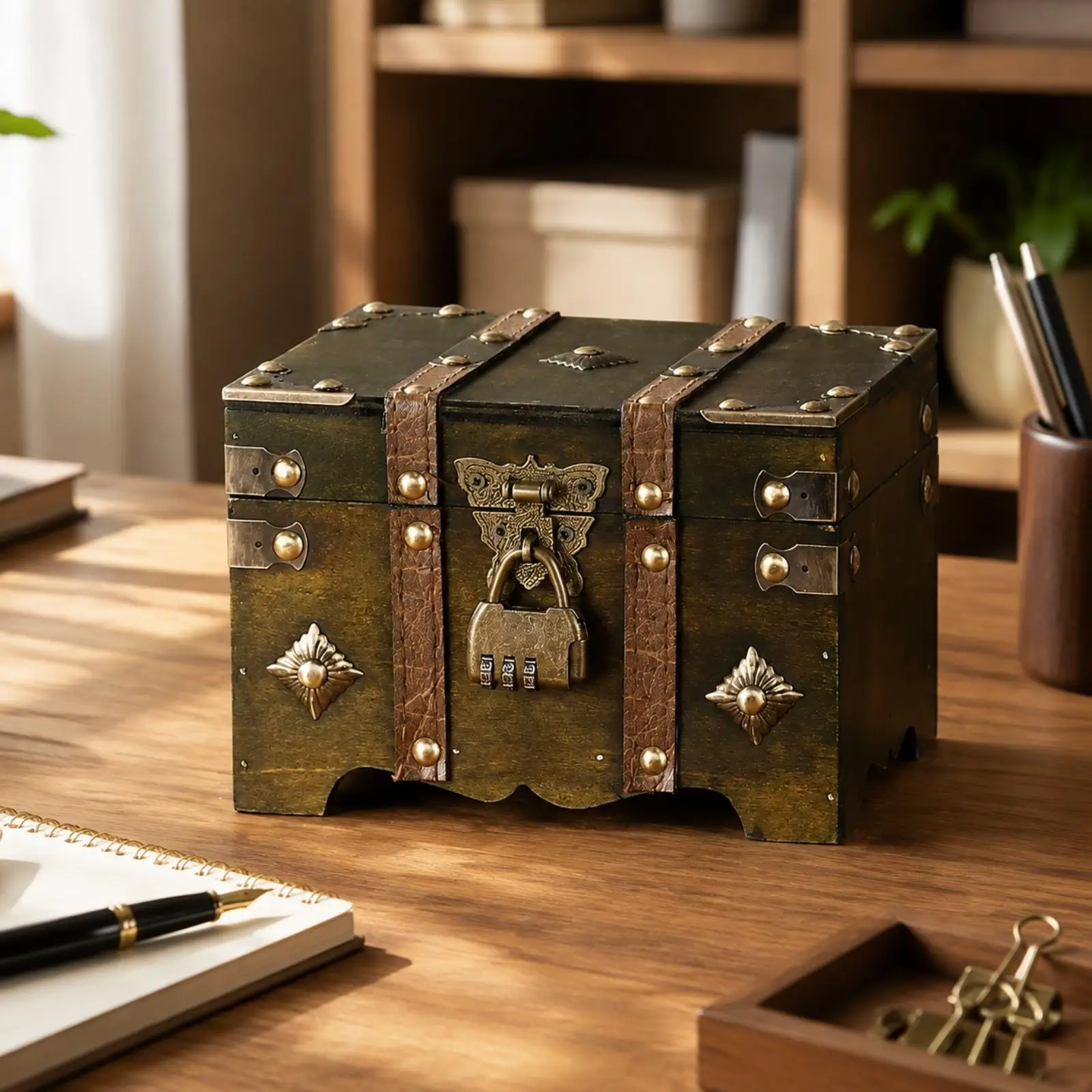Lidded Desktop Storage Storage Box Assembly Required Wood Composite Storage Chest with Hinged Lid Compact Lockable Keepsake Box