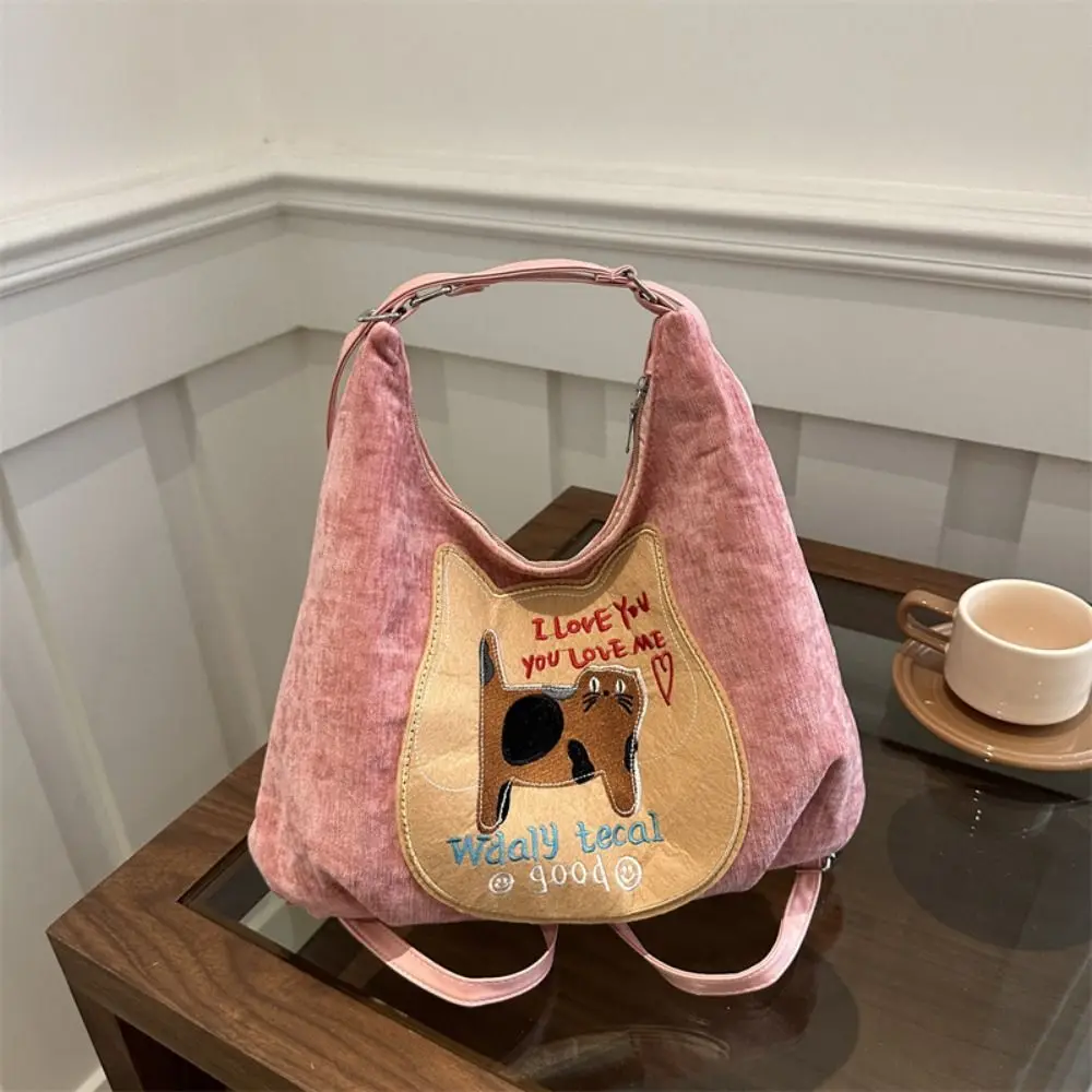 Cute Cartoon Cat Pattern Women's Bag Adjustable PU Single Shoulder Handbag Academy Style Armpit Bag Autumn And Winter