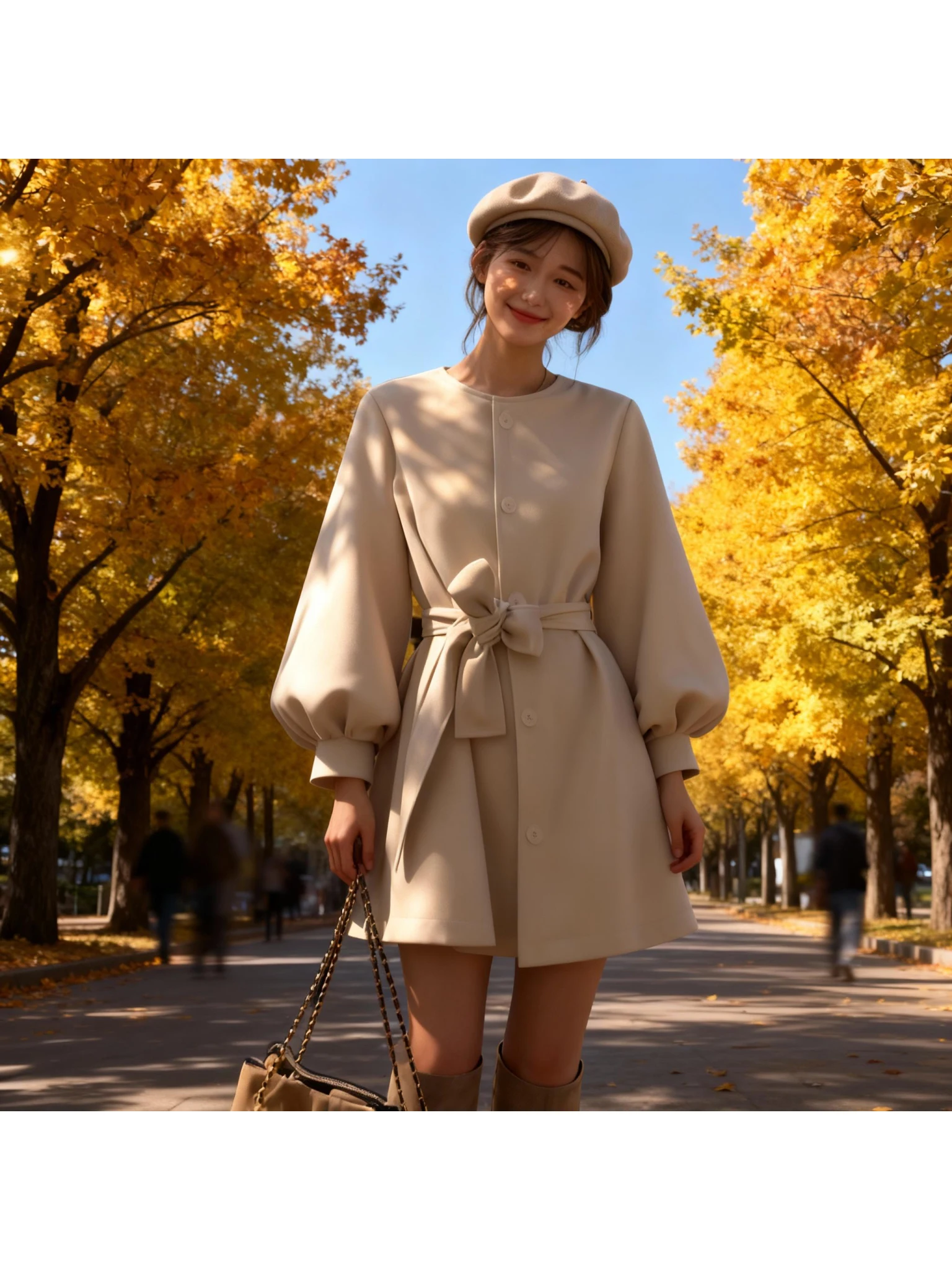 벨트가 있는 가을 신상 캐주얼 순색 폴리에스터 섬유 여성용 재킷 D3754