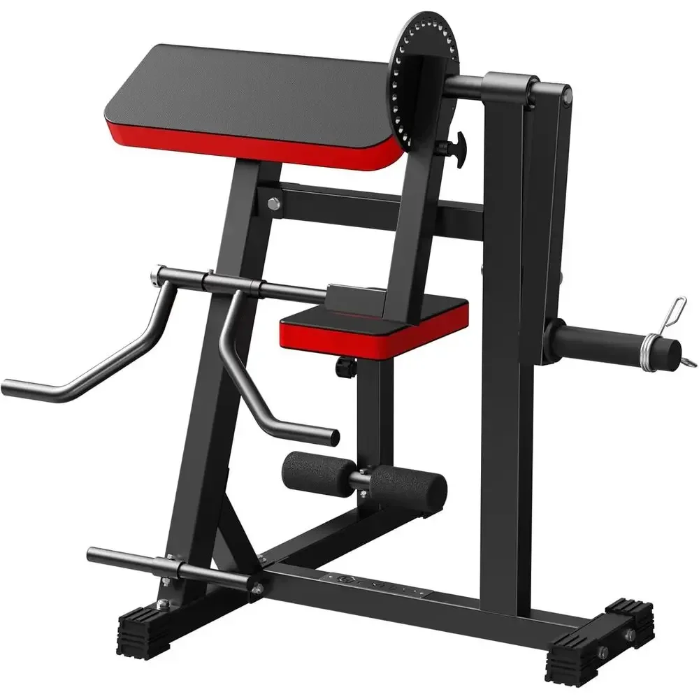 Upgraded Dual-Function Curl Machine with Pedal, Adjustable Seat, and Plate-Loaded Preacher Curl Bench for Home Gym Workouts