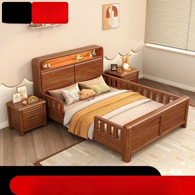 Solid wood elderly bed with guardrail armrest Old-fashioned high-footed hard board bed 1.5 meters 1.2 meters Nursing home