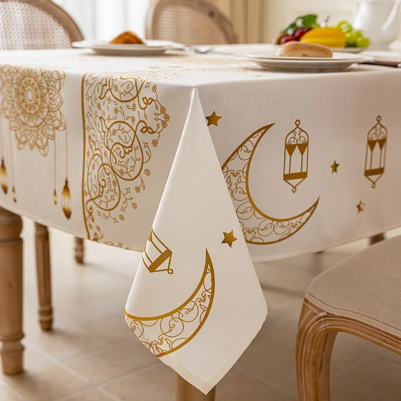 Ramadan Eid Moon Stars Themed Party Decorations Set with Elegant Minimalist Tablecloth for Home Iftar Celebrations Table Decor