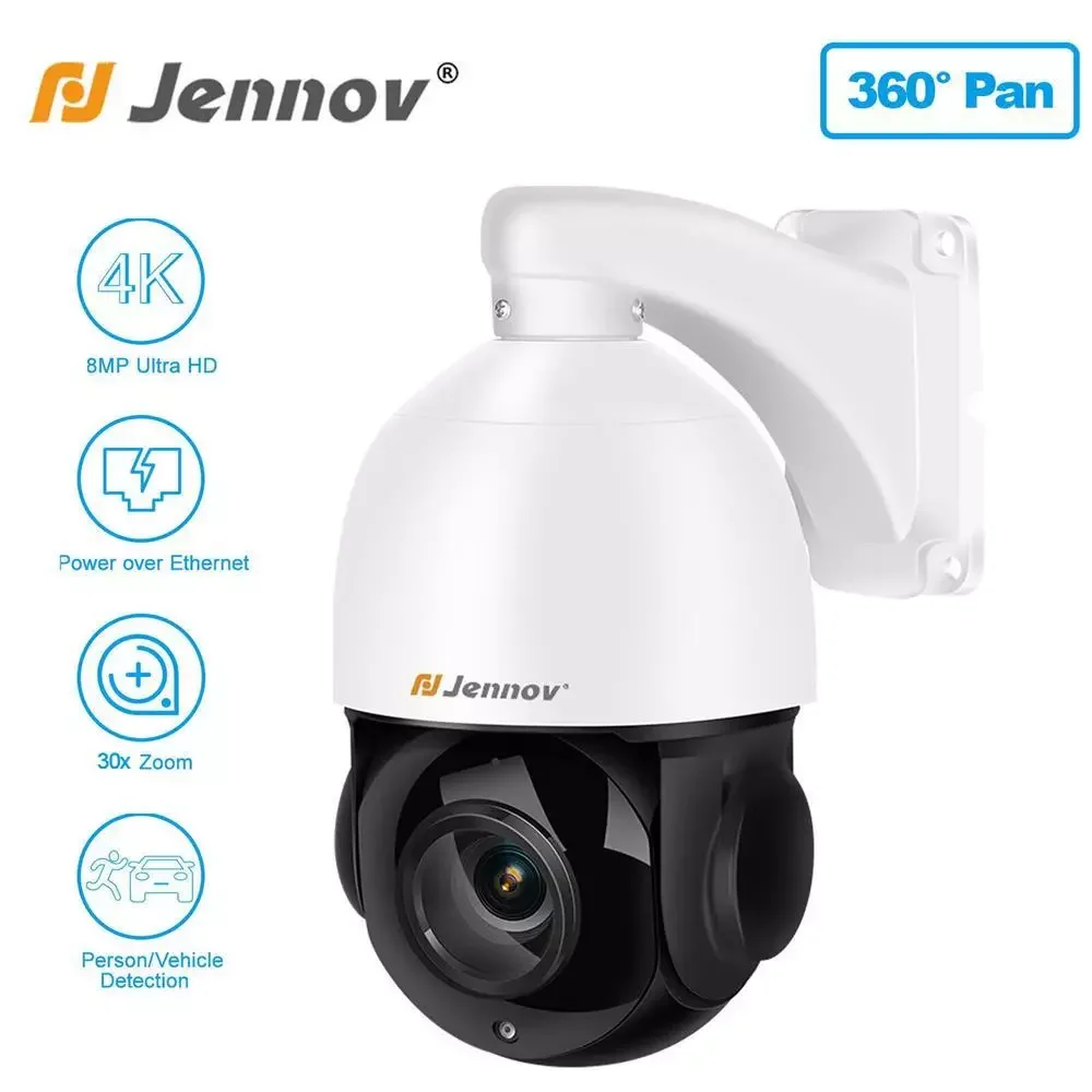 

Дженнов 360° ° 8MP PTZ POE IP-камера наружной безопасности 4K 30-кратный оптический зум ИК-ночное видеонаблюдение