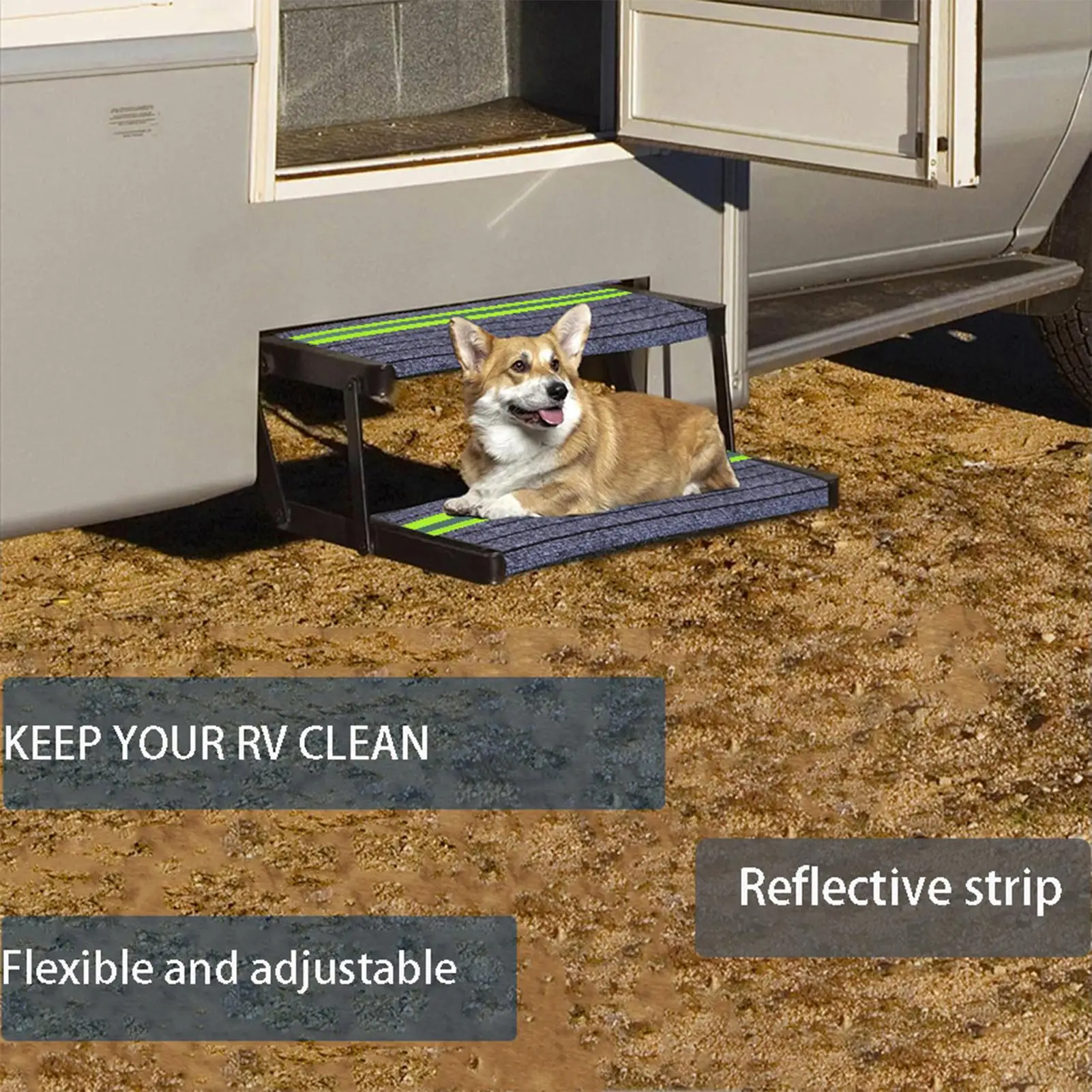 

Ковер для лестницы на автофургоне Чехлы для лестницы на автофургоны со светоотражающей полосой 18 х 18 дюймов Регулируемый нескользящий протекторный коврик Сделать ваш автомобиль безопасный и